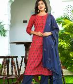 Pink printed cotton kurti-trouser