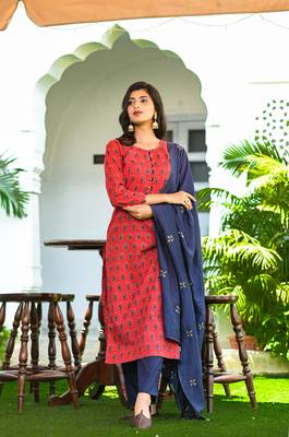 Pink printed cotton kurti-trouser 3