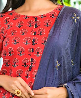 Pink printed cotton kurti-trouser 4