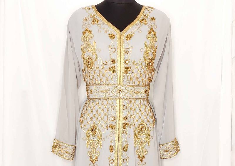 Grey luxurious Moroccan Kaftan sun-proof hijab