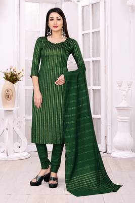Green Cotton with jari weaving unstiched dress materilas with bottom and dupatta. 1