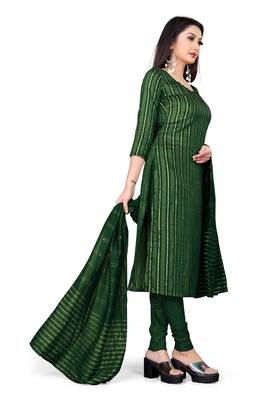 Green Cotton with jari weaving unstiched dress materilas with bottom and dupatta. 2