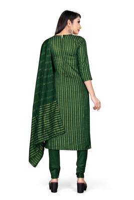Green Cotton with jari weaving unstiched dress materilas with bottom and dupatta. 3