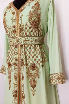 Light Green Moroccan Kaftan	With Sun-proof hijab