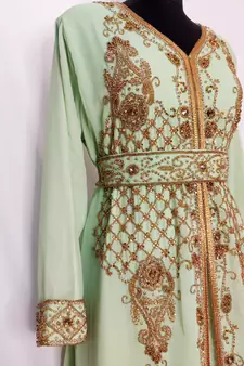 Light Green Moroccan Kaftan	With Sun-proof hijab