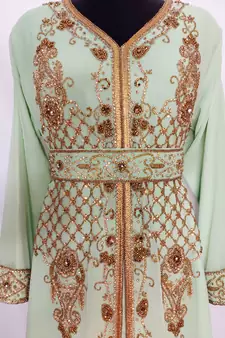 Light Green Moroccan Kaftan	With Sun-proof hijab