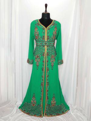 Turquoise Moroccan KaftanWith Sun-proof hijab 1