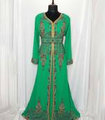 Turquoise luxurious Moroccan KaftanWith Sun-proof hijab.