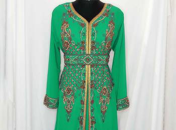 Turquoise Moroccan KaftanWith Sun-proof hijab 2