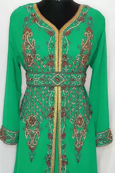 Turquoise Moroccan KaftanWith Sun-proof hijab