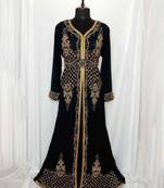 Black luxurious Moroccan Kaftan With Sun-proof hijab.
