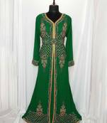 Dark Green luxurious Moroccan Kaftan With Sun-proof hijab.