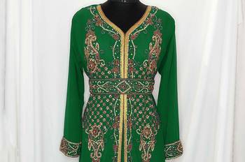 Dark Green Moroccan Kaftan With Sun-proof hijab 2