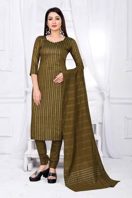 Mahendi Cotton with jari weaving Unstiched Dress materials with bottom and dupatta. 1