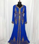 Royal Blue luxurious Moroccan Kaftan With Sun-proof hijab.