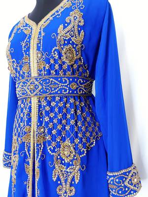 Royal Blue Moroccan Kaftan With Sun-proof hijab 2