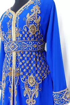 Royal Blue Moroccan Kaftan With Sun-proof hijab