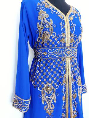 Royal Blue Moroccan Kaftan With Sun-proof hijab 3
