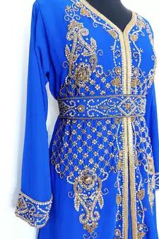 Royal Blue Moroccan Kaftan With Sun-proof hijab