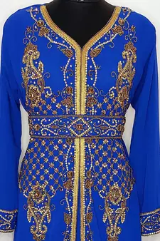 Royal Blue Moroccan Kaftan With Sun-proof hijab