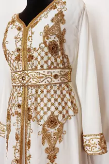 off white Moroccan Kaftan with Sun-proof hijab