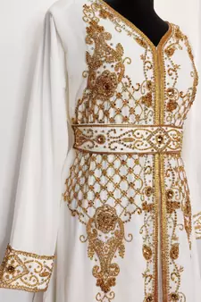 off white Moroccan Kaftan with Sun-proof hijab