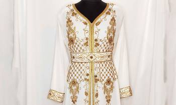 off white Moroccan Kaftan with Sun-proof hijab 4