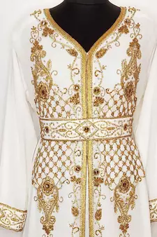 off white Moroccan Kaftan with Sun-proof hijab