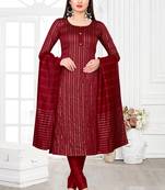 Maroon Cotton with Jari weaving Unstiched Dress materials with Bottom and dupatta.