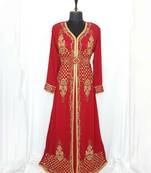 Red luxurious Moroccan Kaftan With Sun-proof hijab.