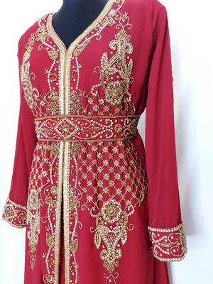 Red Moroccan Kaftan With Sun-proof hijab 2