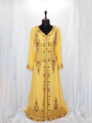 Yellow Moroccan Kaftan	With Sun-proof hijab 1