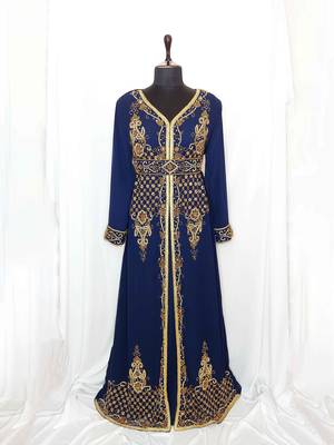 Navy blue Moroccan Kaftan With Sun-proof hijab 1