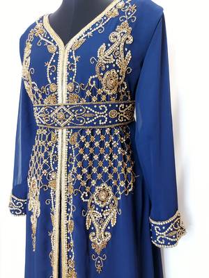 Navy blue Moroccan Kaftan With Sun-proof hijab 2