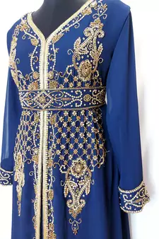 Navy blue Moroccan Kaftan With Sun-proof hijab