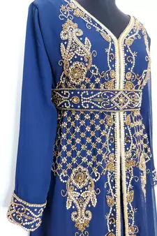 Navy blue Moroccan Kaftan With Sun-proof hijab