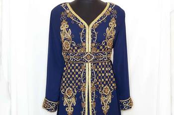 Navy blue Moroccan Kaftan With Sun-proof hijab 4