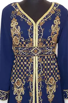 Navy blue Moroccan Kaftan With Sun-proof hijab