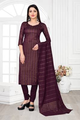 Purple cotton with jari weaving Unstiched Dress materials with Bottom and Dupatta. 1