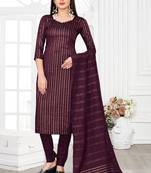 Purple cotton with jari weaving Unstiched Dress materials with Bottom and Dupatta.