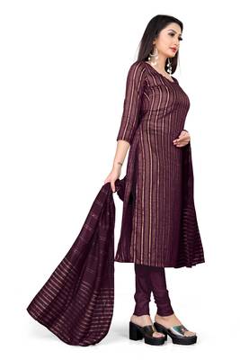 Purple cotton with jari weaving Unstiched Dress materials with Bottom and Dupatta. 2