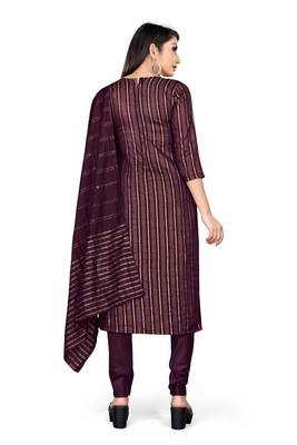 Purple cotton with jari weaving Unstiched Dress materials with Bottom and Dupatta. 3
