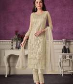 Cream embroidered faux georgette salwar