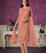 Peach embroidered faux georgette salwar