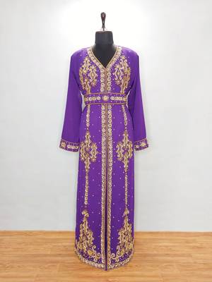 purple Moroccan Kaftan With Sun-proof hijab 1
