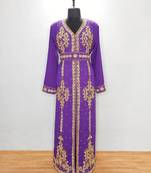 purple Moroccan Kaftan With Sun-proof hijab.