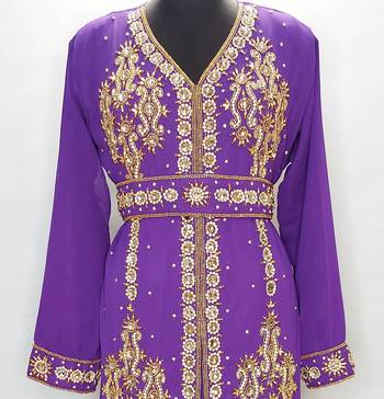 purple Moroccan Kaftan With Sun-proof hijab 2
