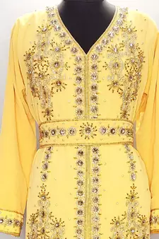 Yellow Moroccan Kaftan With Sun-proof hijab