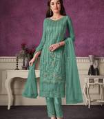 Sea-green embroidered faux georgette salwar