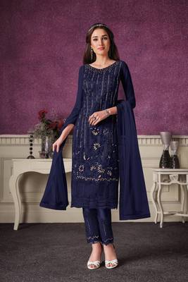 Blue embroidered faux georgette salwar 1